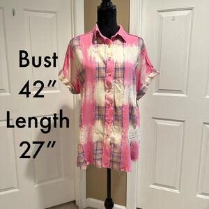 White Birch woven plaid bleached button down‎